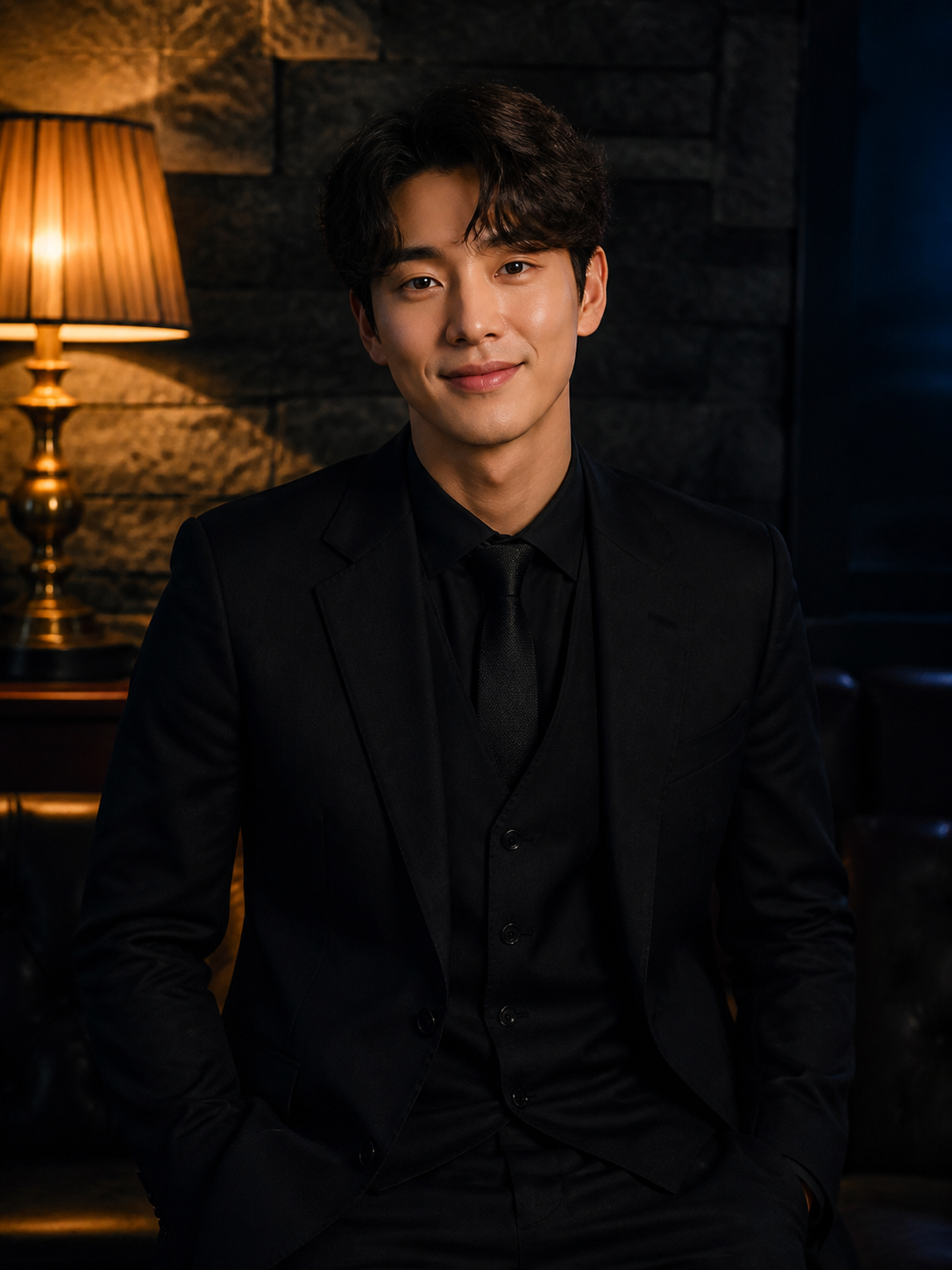 검은 정장과 넥타이를 착용한 성인 남성 프로필